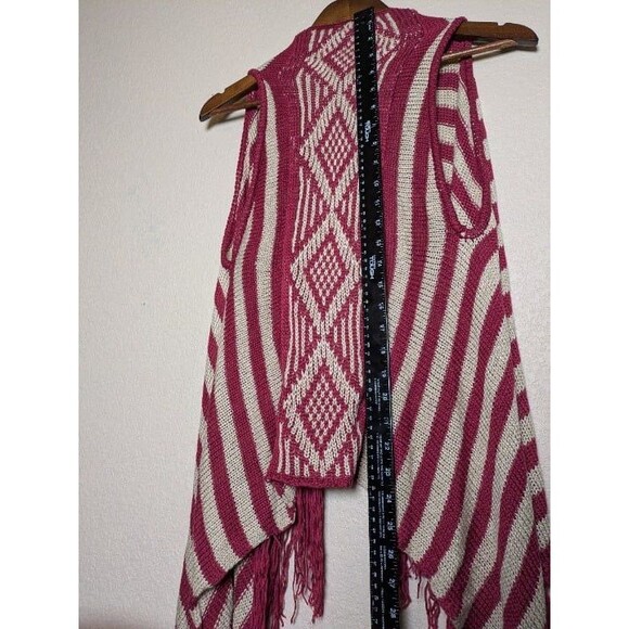 Maroon Cream Knit Fringe Waterfall Vest Size Small Medium Boho Western Hippie - Picture 6 of 6